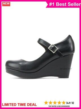 Mary Jane Strap Comfortable Platform Wedge Pump Heel Shoes Vegan Leather